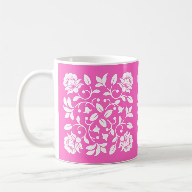 Caneca De Café Flores Rosa Quente e Branco (Esquerda)