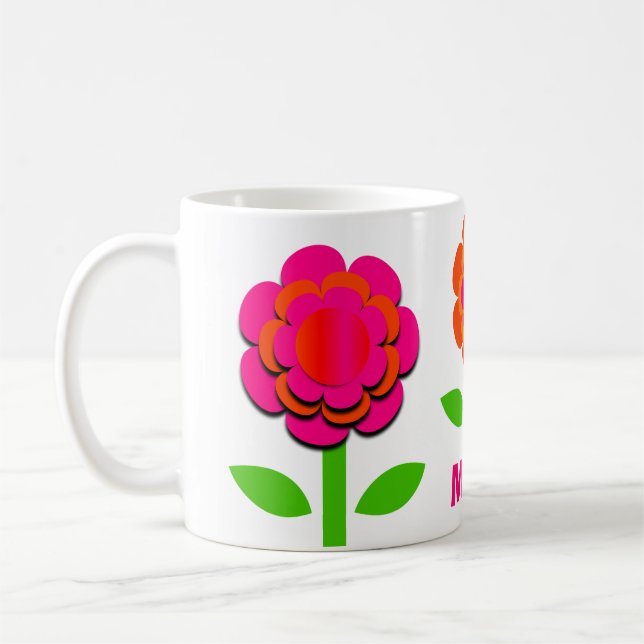 Caneca De Café Flores Rosa Quente e Laranja (Esquerda)