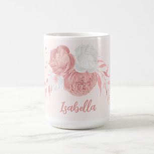 Caneca De Café flores rosa romântica e brancas