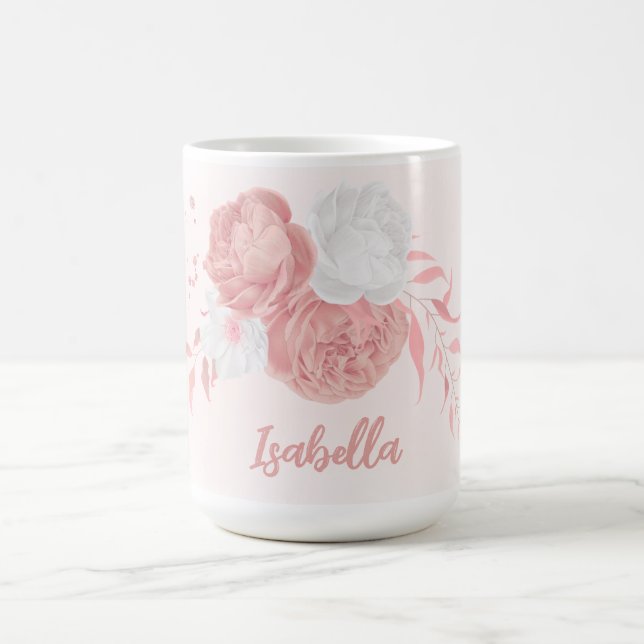 Caneca De Café flores rosa romântica e brancas (Centro)