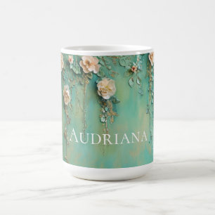 Caneca De Café Flores Rosa Românticas Pintadas com Lente
