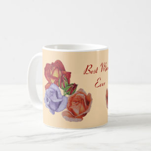 Caneca De Café flores rosa vermelha e rosa florais para mães