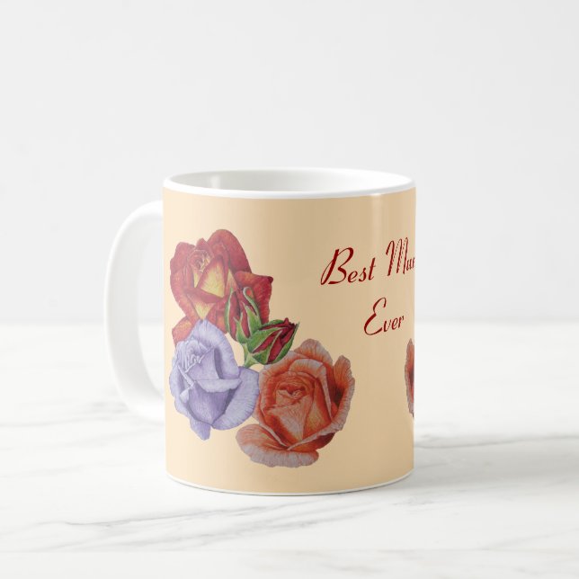 Caneca De Café flores rosa vermelha e rosa florais para mães (Frente Esquerda)