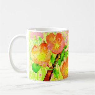 Caneca De Café Flores Rosadas de Briar Folhas Galho
