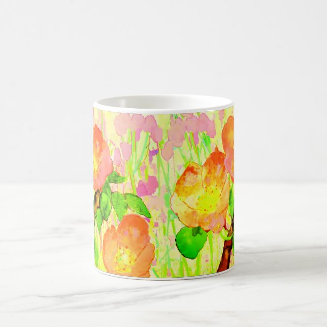 Caneca De Café Flores Rosadas Folhas de Rosa Silvestre Ramo (Centro)