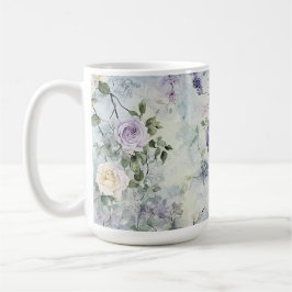 Caneca De Café Flores roxas de creme romântico