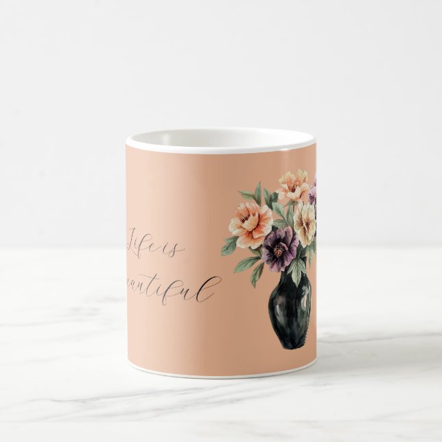Caneca De Café Flores Roxas de Pêssego Vaso Preto (Centro)