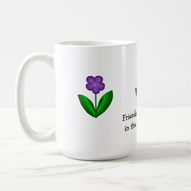 Caneca De Café Flores Roxas de Primavera com Mensagem de Amizade (Esquerda)