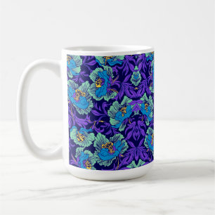 Caneca De Café Flores roxas e azuis William Morris