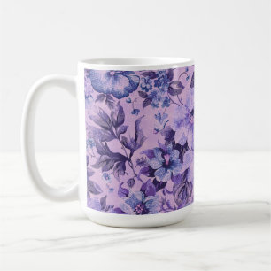 Caneca De Café Flores Roxas e Rosas em Fundo Lavanda