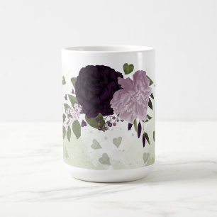 Caneca De Café flores roxas escuras & claras folhagens