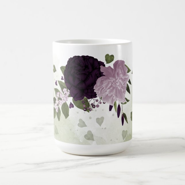 Caneca De Café flores roxas escuras & claras folhagens  (Centro)