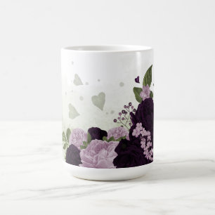 Caneca De Café flores roxas escuras & claras folhagens