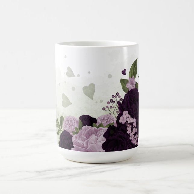 Caneca De Café flores roxas escuras & claras folhagens  (Centro)