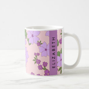 Caneca De Café Flores Roxas, Padrão De Flores, Seu Nome
