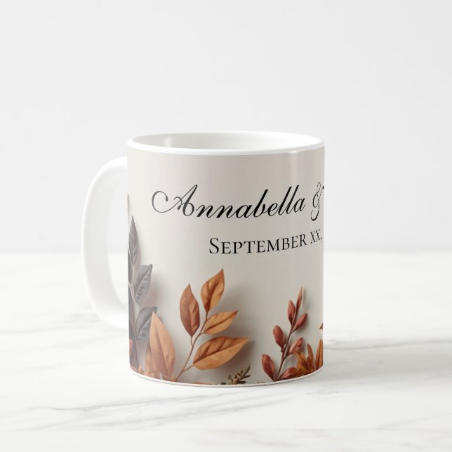 Caneca De Café Flores Secas de Outono Nome Personalizado (Frente Esquerda)