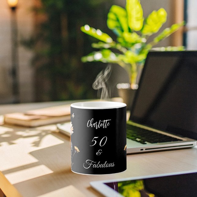 Caneca De Café Flores selvagens amarelo-preto 50 fabuloso anivers (Criador carregado)