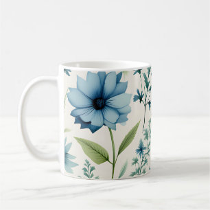 Caneca De Café Flores Selvagens Azuis E Verdes Botânicas