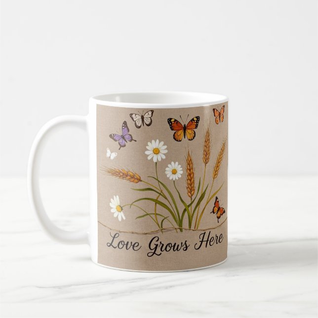 Caneca De Café Flores selvagens boêmicas, borboletas, pedúnculos  (Esquerda)