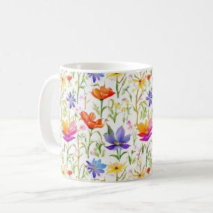 Caneca De Café Flores selvagens coloridas num campo