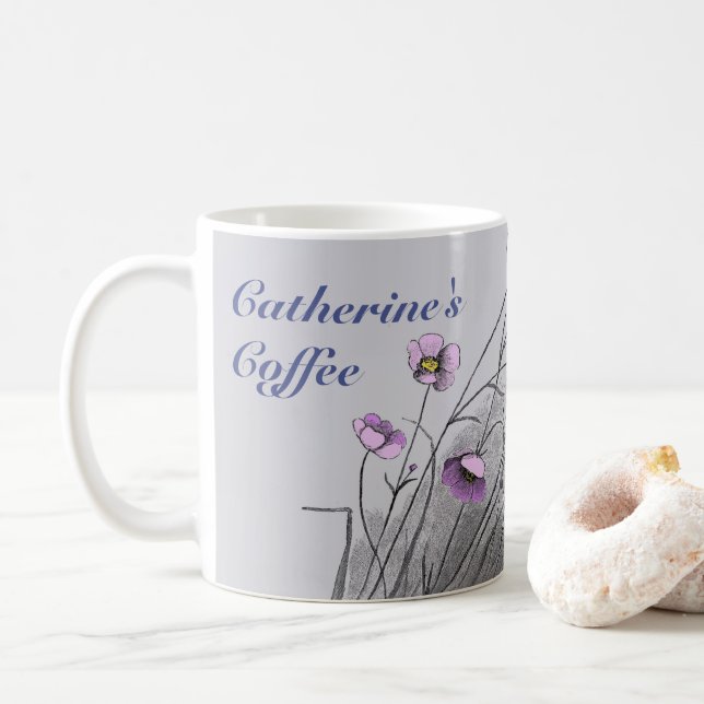 Caneca De Café Flores selvagens e borboletas (Com Donut)