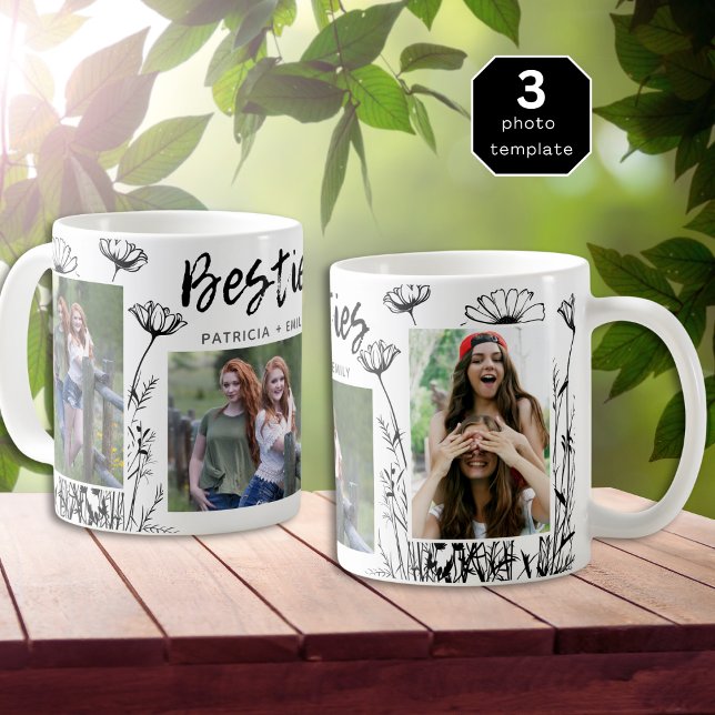Caneca De Café Flores Selvagens Gastas 3 Besidades De Colagem De  (Criador carregado)