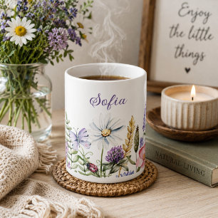 Caneca De Café Flores selvagens Ladybug e Assinatura Butterfly