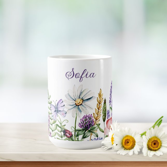 Caneca De Café Flores selvagens Ladybug e Assinatura Butterfly (Criador carregado)