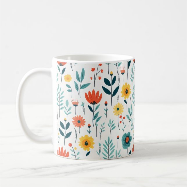 Caneca De Café Flores Selvagens Padrão Colorido (Esquerda)