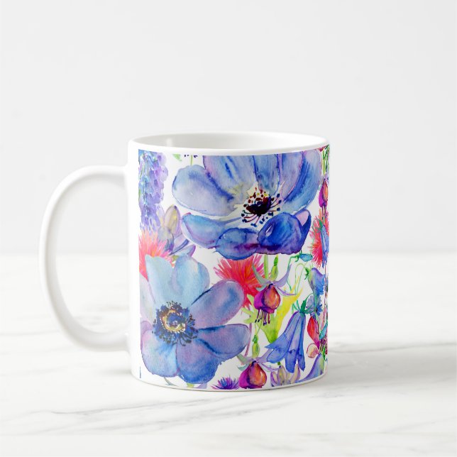 Caneca De Café Flores Selvagens Papel de parede de aquarela (Esquerda)