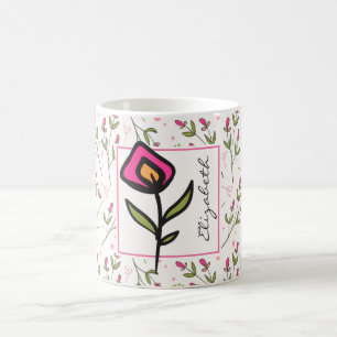 Caneca De Café Flores selvagens - Pétalas cor-de-rosa e laranja 