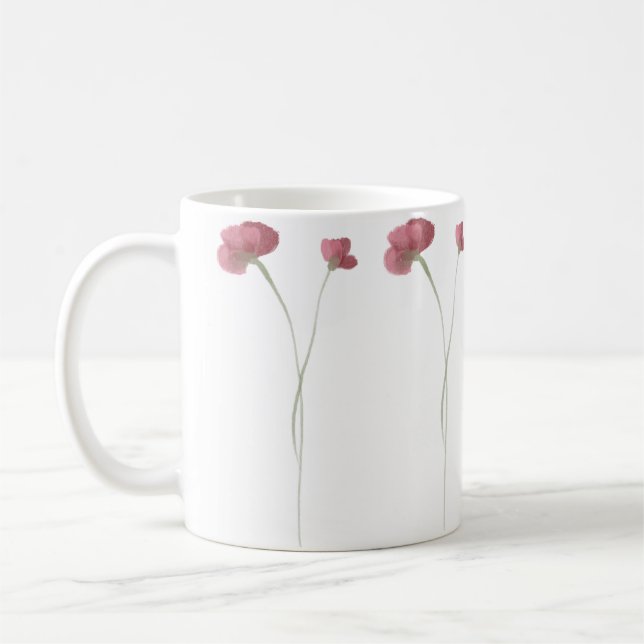 Caneca De Café Flores Selvagens Rosa Pintadas À Mão Bastante (Esquerda)