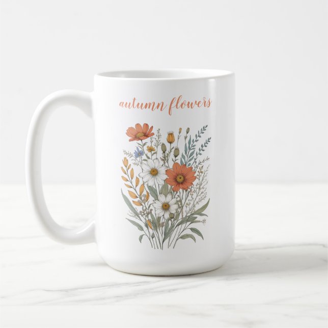 Caneca De Café Flores Selvagens Simples Aquarela Laranja Suave (Esquerda)