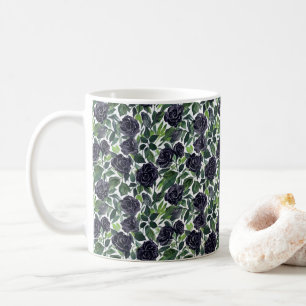 Caneca De Café Flores sem fim: padrão de aquarela de rosas pretas