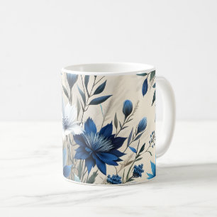 Caneca De Café Flores Silvestres Azuis em um Fundo Branco