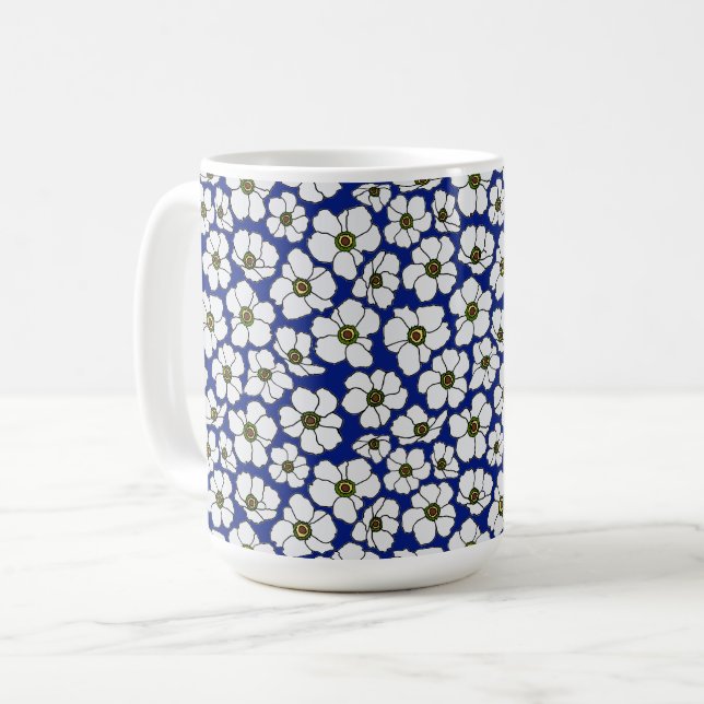 Caneca De Café Flores Silvestres Boho em Azul (Frente Esquerda)