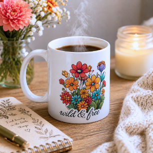 Caneca De Café Flores Silvestres Boho Selvagens & Livres