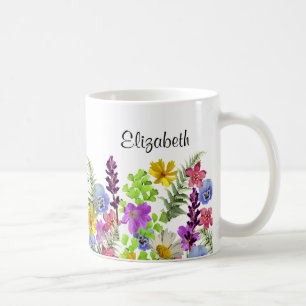 Caneca De Café Flores silvestres bonito com nome personalizado mu