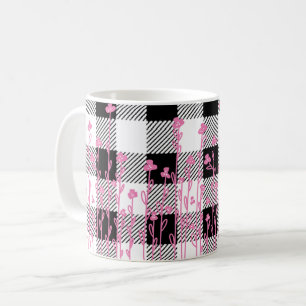 Caneca De Café Flores silvestres, cor-de-rosa, rabisco preto, xad
