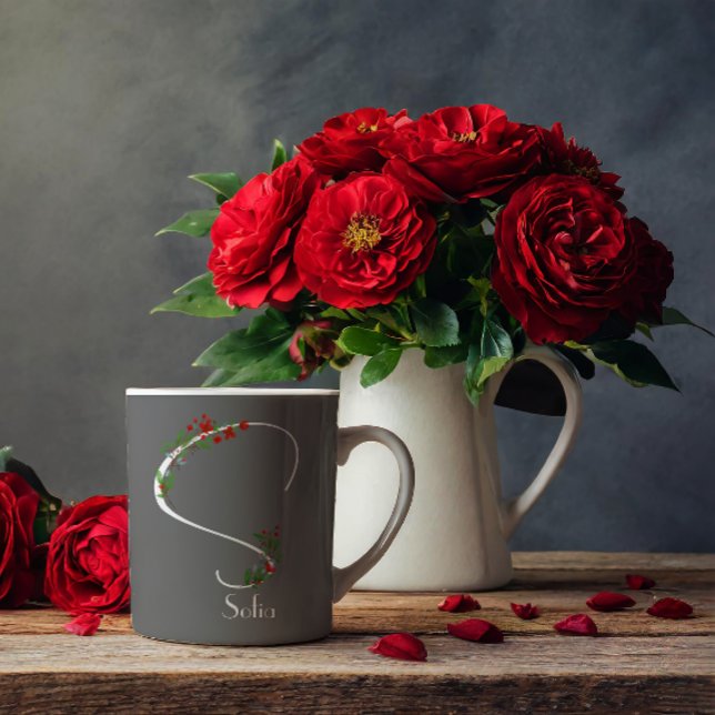 Caneca De Café Flores silvestres de aquarela monograma cinza cane (Criador carregado)