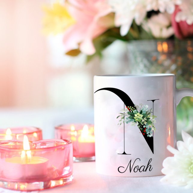 Caneca De Café Flores silvestres de aquarelas monograma inicial c (Criador carregado)