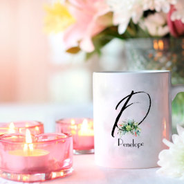 Caneca De Café Flores silvestres de aquarelas monograma inicial c