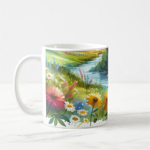 Caneca De Café Flores Silvestres e Riacho no Vale da Primavera