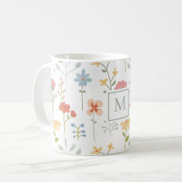 Caneca De Café Flores silvestres Monograma de padrão floral