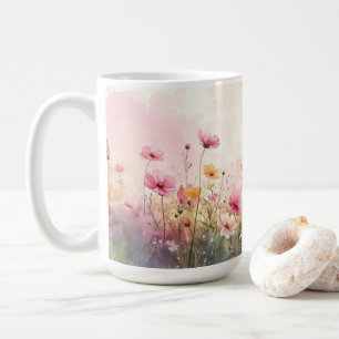 Caneca De Café Flores silvestres rosa e creme