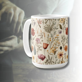 Caneca De Café Flores Silvestres Secas Vintage Burgundy Rosa Amar