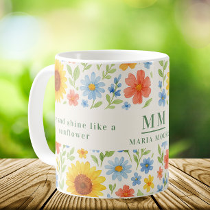 Caneca De Café Flores suntuosas monograma de citação motivacional