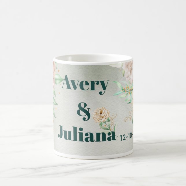 Caneca De Café Flores Tons Terrosos Boho Elegante Verde Sage (Centro)