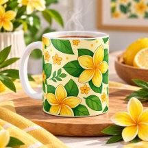 Flores Tropicais Amarelas com Folhas Verdes Luxuri