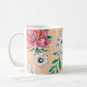 Caneca De Café Flores tropicais aquáticas, sem costura, romântica